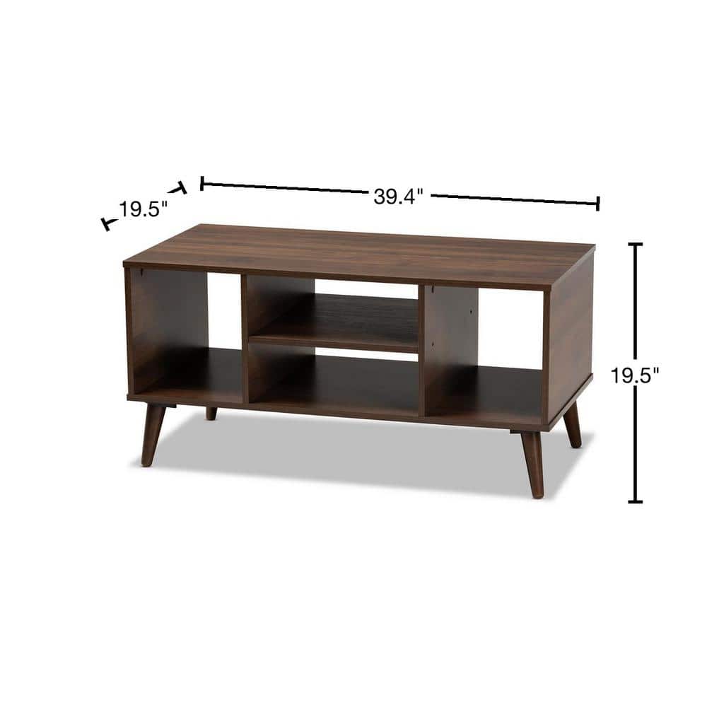 Linas Mid-Century Walnut Wood Coffee Table with Shelves