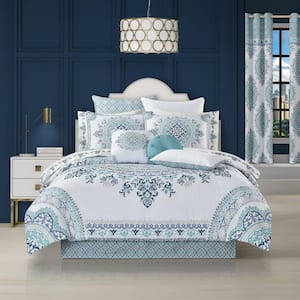 Afton Blue Polyester King Comforter Set (4-Piece)