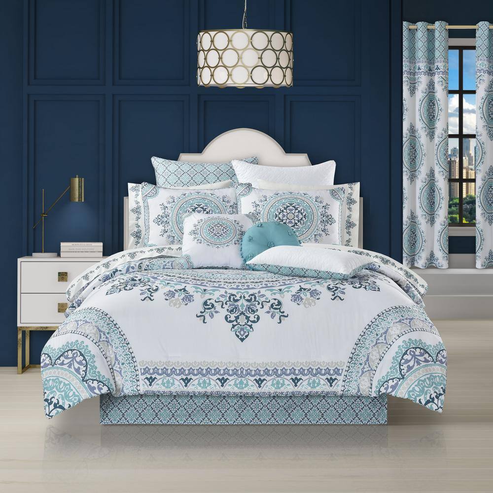 Afton Blue Polyester King Comforter Set (4-Piece) price history on PriceWatchPro