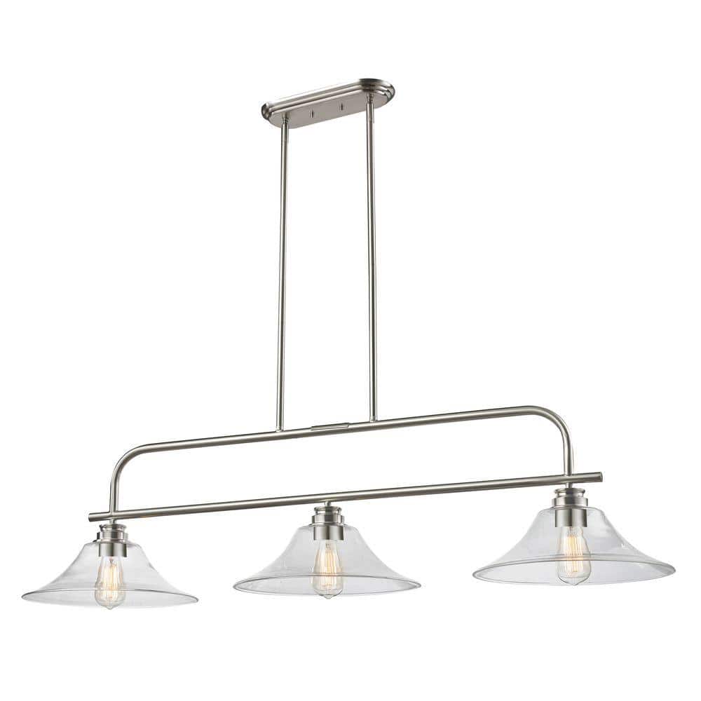 Annora 3-Light Brushed Nickel with Clear Glass Shade Billiard Light with Vi