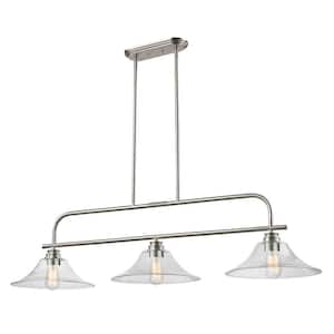 Annora 3-Light Brushed Nickel with Clear Glass Shade Billiard Light with Vintage Bulbs Included