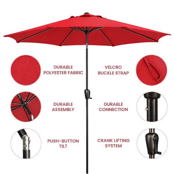 9 ft steel crank and tilt patio umbrella in ruby Sun-Ray 9 ft. Round 8-Rib Steel Market Patio Umbrella in Ruby Red 241006RR