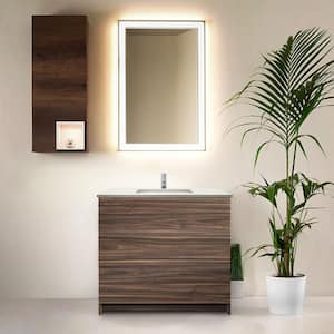 Element 36 in. W x 22 in. D x 35 in. H Bath Vanity in Dark Wallnut with Galaxy White Quartz Top Single Hole