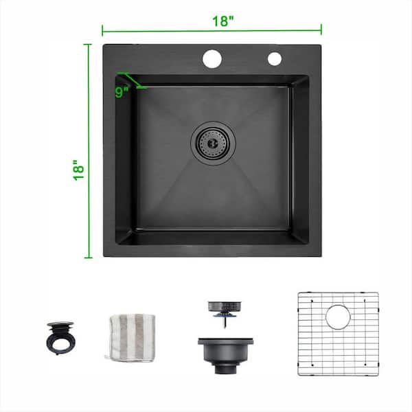 18 in. Drop-In/Topmount Single Bowl 16-Gauge Gloss Black Stainless Steel Kitchen Sink with Bottom Grids