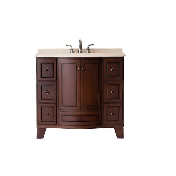 stufurhome Alandra 40 in. W x 22 in. D x 36 in. H Single Sink Bathroom Vanity in Dark Cherry with Travertine Top