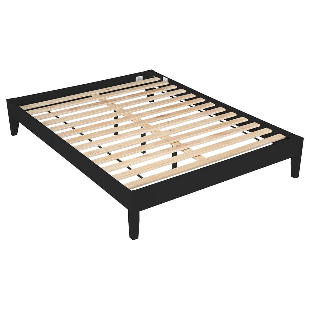 Contemporary Pine Wood Upholstered King Platform Bed in Black