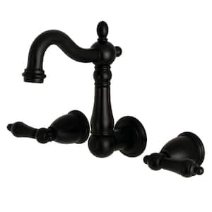 Heritage 2-Handle Wall Mount Bathroom Faucet in Matte Black
