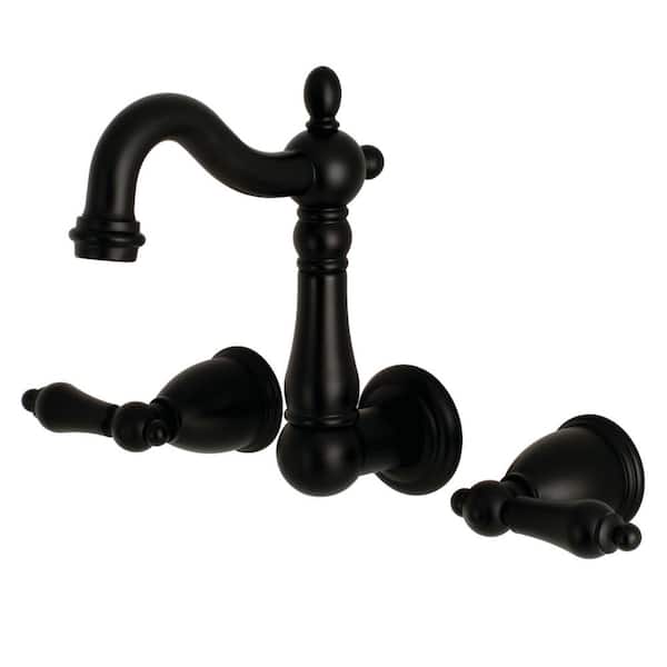 Kingston Brass Heritage 2-Handle Wall Mount Bathroom Faucet in Matte Black