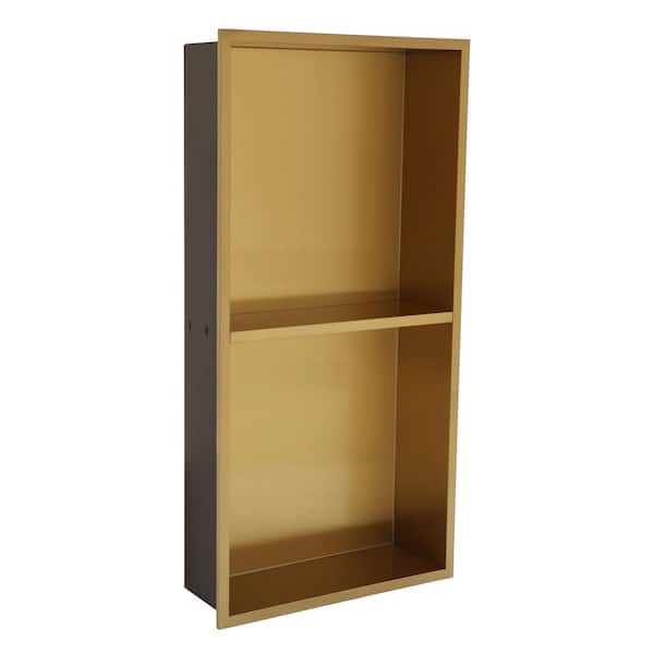 Sarlai 12 in. W x 4 in. H x 24 in. D Stainless Steel Shower Niche Set of 1-Piece in Gold Double Shelf Organizer Storage