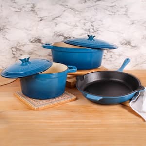 Neo 5-Piece Cast Iron Cookware Set in Blue