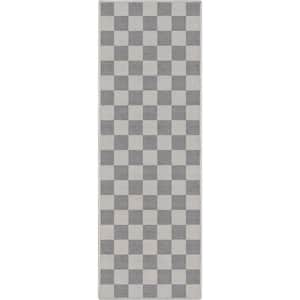 Grey 2 ft. x 5 ft. Runner Flat-Weave Apollo Square Modern Geometric Boxes Area Rug