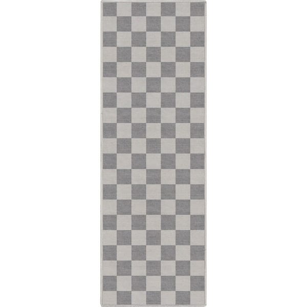 Well Woven Grey 2 ft. x 5 ft. Runner Flat-Weave Apollo Square Modern Geometric Boxes Area Rug