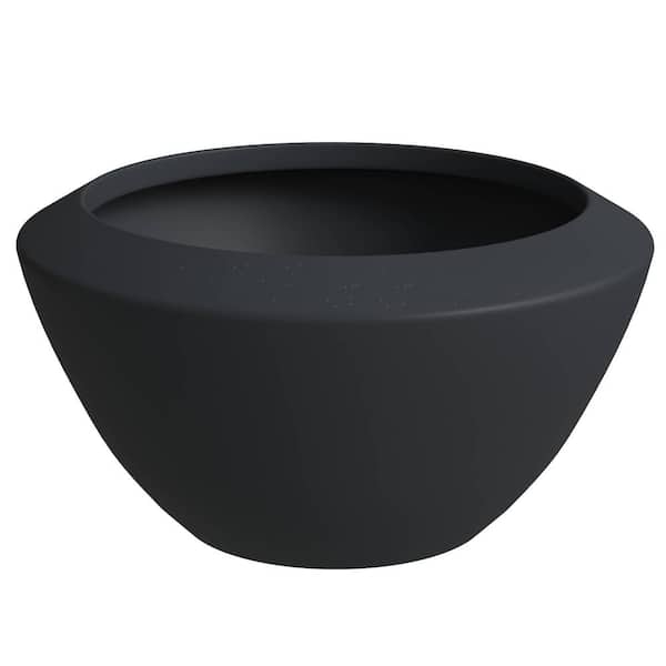 Leisuremod Vessel 15 in. Wide Modern Black Fiberstone and MGO Clay Planter, Round Planter Pot for Indoor and Outdoor Home