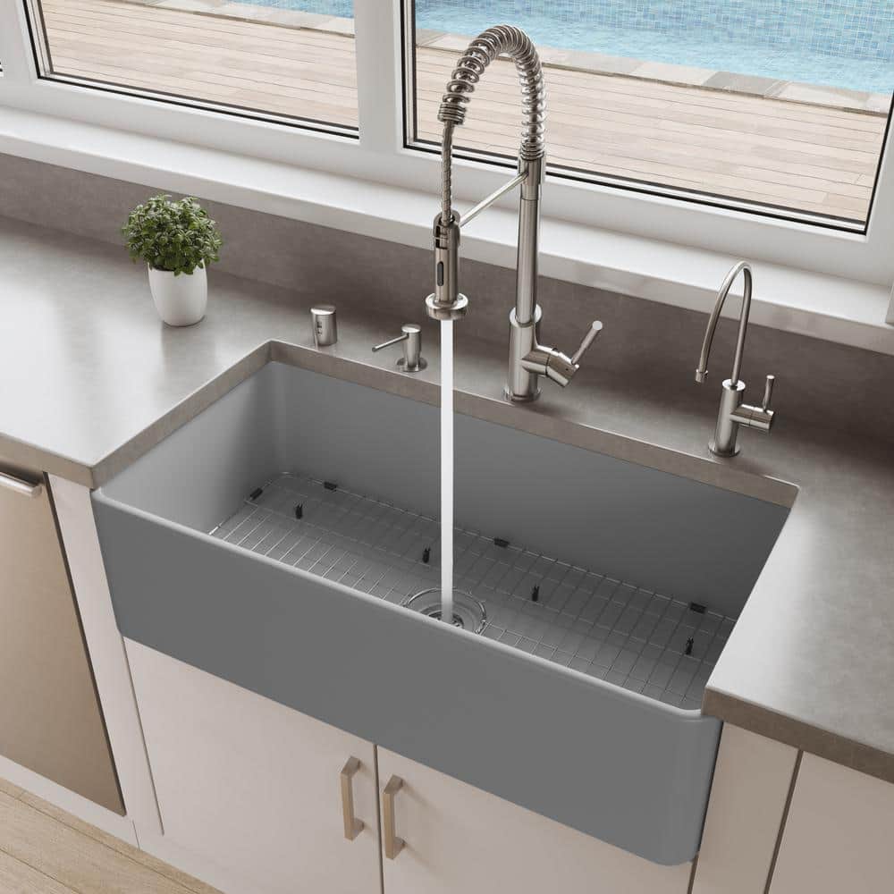 36'' Gray Matte Fireclay Farmhouse Apron Kitchen Sink