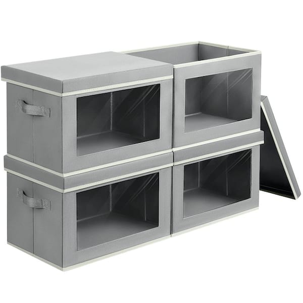 Afoxsos Portable Ligth Gray Non-Woven Fabric Decorative Box with Lid 4-Pack