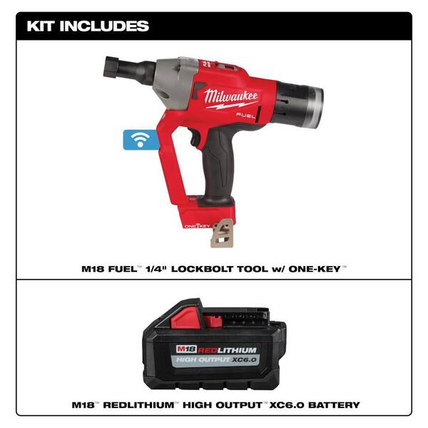 M18 FUEL ONE-KEY 18V Lith-Ion Brushless Cordless 1/4 in. Lockbolt Tool w/ (1) HIGH OUTPUT 6.0 Ah Battery