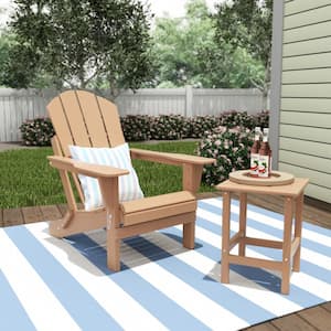 Luna Teak Poly Plastic Outdoor Adirondack Chair with Side Table