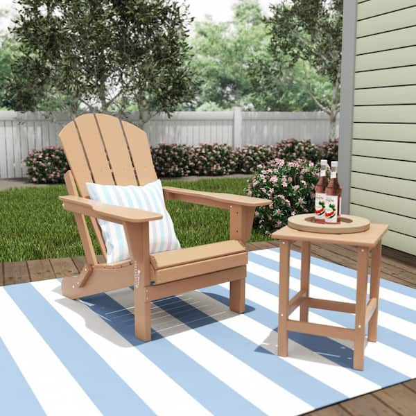 WESTIN OUTDOOR Laguna Fade Resistant Outdoor Patio Poly HDPE Classic Folding Adirondack Chair and  Side Table 2 Piece Set, Teak