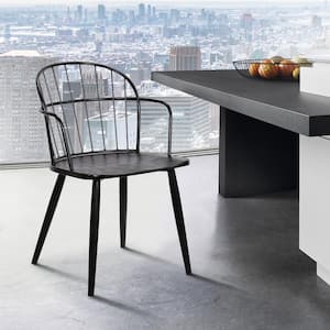 Bradley Steel Framed Side Chair in Black Powder Coated Finish and Black Brushed Wood