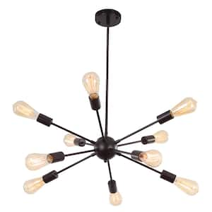 10-Light Black Modern Dimmable Sputnik Chandelier, Farmhouse Chandelier Light Fixture