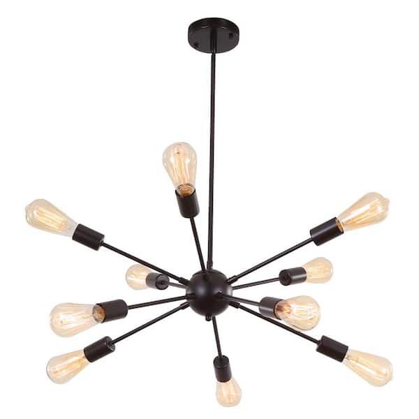 ADSENSTY 10-Light Black Modern Dimmable Sputnik Chandelier, Farmhouse Chandelier Light Fixture