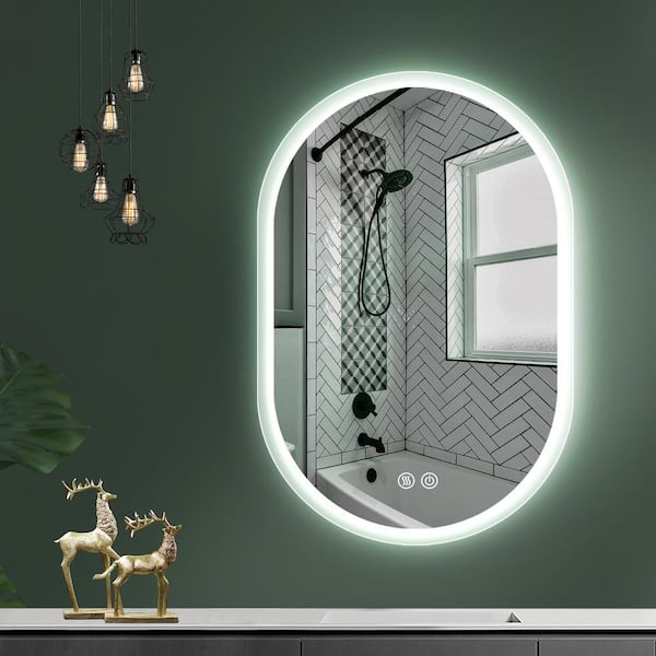 Staykiwi 24 in. W x 40 in. H Oval Frameless Anti-Fog LED Wall Bathroom Vanity Mirror in Natural