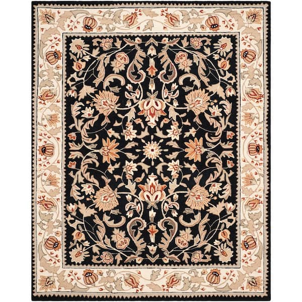 SAFAVIEH Easy Care Black/Ivory 9 ft. x 12 ft. Border Area Rug