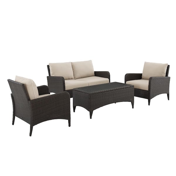 CROSLEY FURNITURE Kiawah 4-Piece Wicker Patio Conversation Set with Sand Cushions