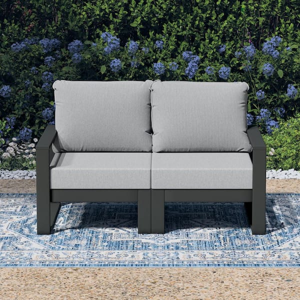 Endless Gray Frame HDPE Plastic Outdoor Patio Modern Modular Loveseat with Light Gray Cushions