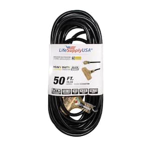 50 ft. 12/3 SJTW 3-Outlet 15 Amp 125-Volt 1875-Watt Indoor/Outdoor Black Heavy-Duty Tri-Source Extension Cord (2-Pack)