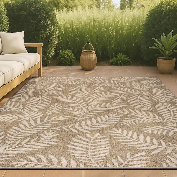 JONATHAN Y Nevis Palm Frond Brown/Beige 8 ft. x 10 ft. Indoor/Outdoor Area Rug