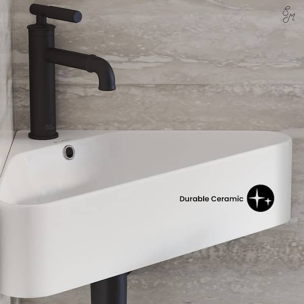 St. Tropez 22 in. Ceramic Corner Vessel Wall Mounted Bathroom Sink in White