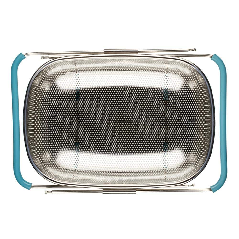Stainless Steel Over-the-Sink Colander with Blue Handles