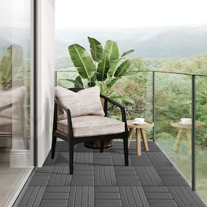 12 in. W x 12 in. L Outdoor Patio Square Slat Plastic Interlocking Composite Flooring Deck Tile in Gray (Pack of 9 Tile)
