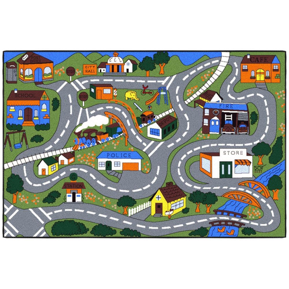 Kid's Collection Non-Slip Rubberback Educational Town Traffic Play 3x5 Area Rug, 3 ft. 3 in. x 5 ft., Green/Multicolor price history on PriceWatchPro