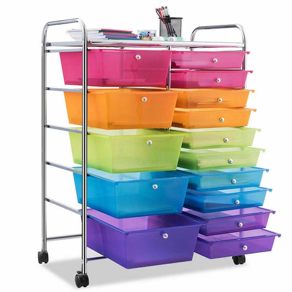 Office School Paper Organizer Rolling Storage Cart with Wheels Happygrill 15-Drawer Organizer Cart Tools 