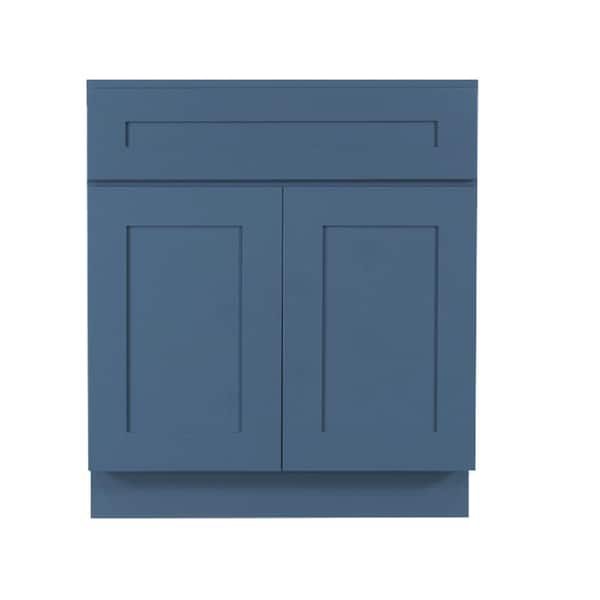 LIFEART CABINETRY Lancaster Blue Plywood Shaker Stock Assembled Base Kitchen Cabinet 24 in. W x 34.5 in. D H x 24 in. D