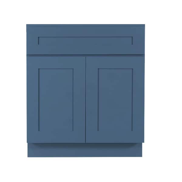 LIFEART CABINETRY Lancaster Blue Plywood Shaker Stock Assembled Base Kitchen Cabinet 27 in. W x 34.5 in. D H x 24 in. D