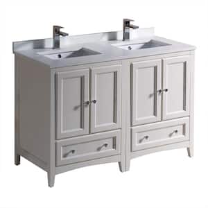Oxford 48 in. Double Vanity in Antique White with Quartz Stone Vanity Top in White with White Basins