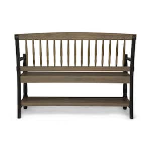 51 in. 2-Person Wood Outdoor Bench with Built-in Shelf