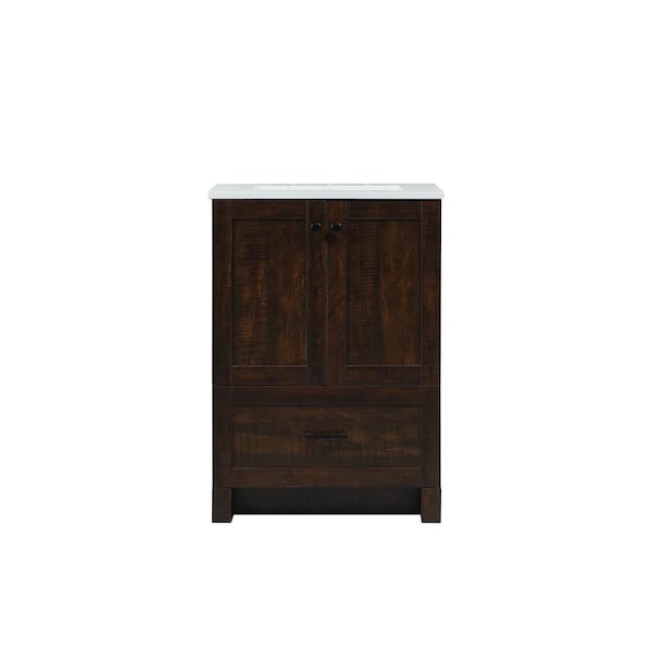 Unbranded Simply Living 24 in. Single Bathroom Vanity in expresso with Quartz Vanity Top in Ivory White