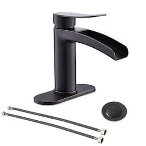 Single-Handle 4 in. Waterfall Bathroom Sink Faucet with Deck and Pop Up Drain, Water Supply Lines in Oil Rubbed Bronze
