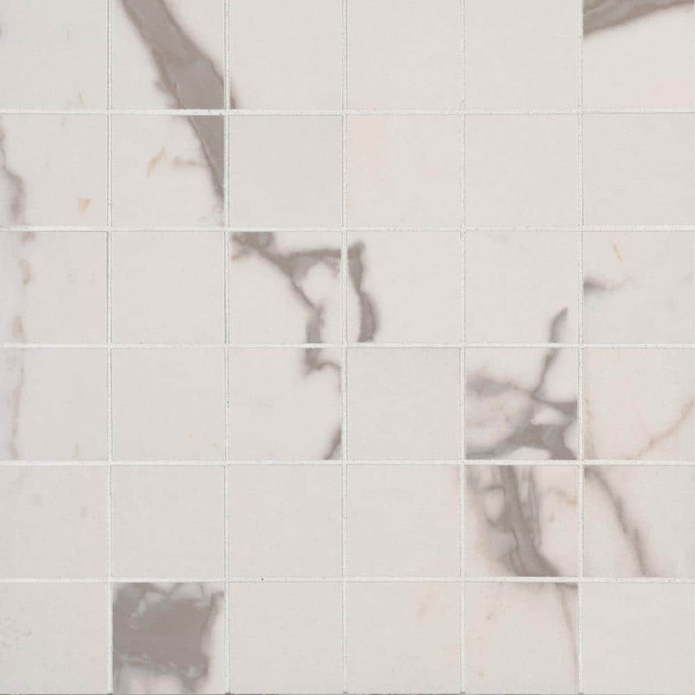Take Home Tile Sample - White Vena 4 in. x 4 in. Glazed Ceramic Mesh-Mounted Mosaic Tile price history on PriceWatchPro