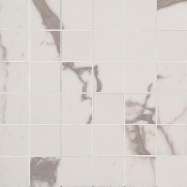 MSI Take Home Tile Sample - White Vena 4 in. x 4 in. Glazed Ceramic Mesh-Mounted Mosaic Tile