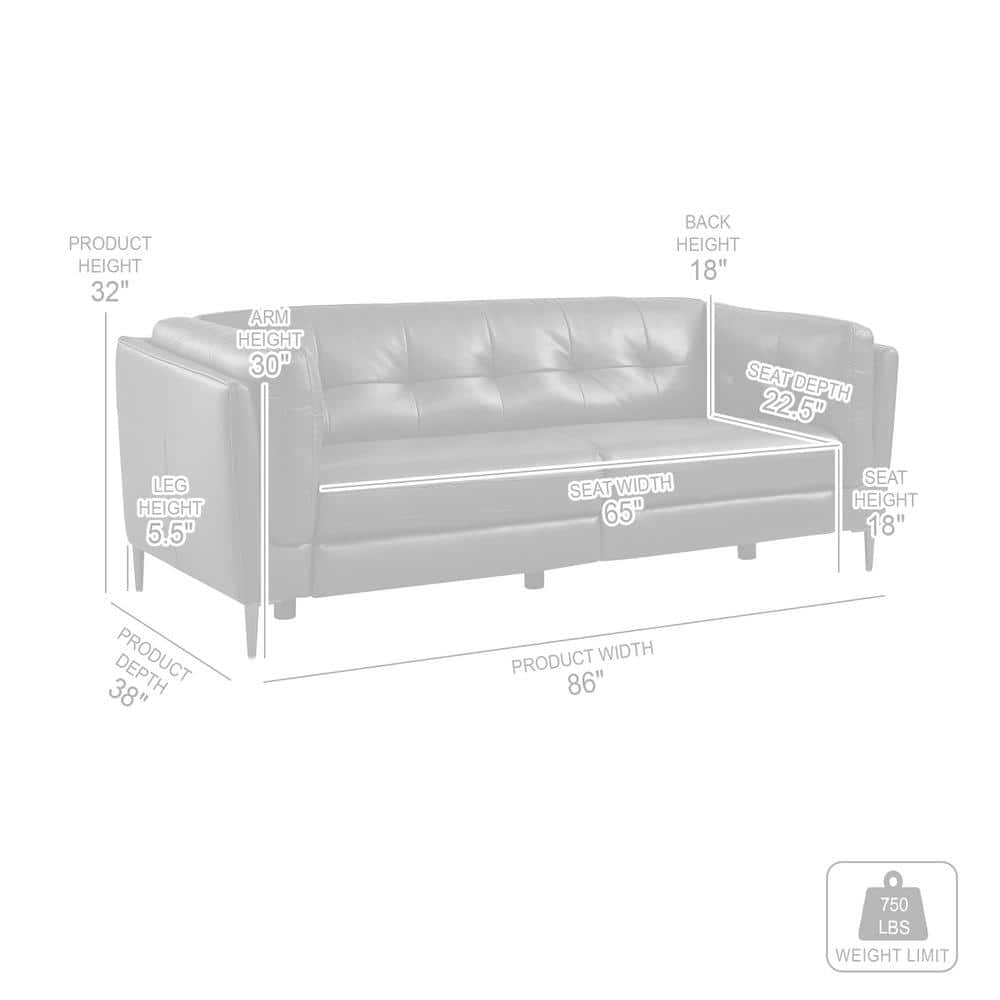 Navy Tufted Leather Power Reclining Sofa with Wood Frame