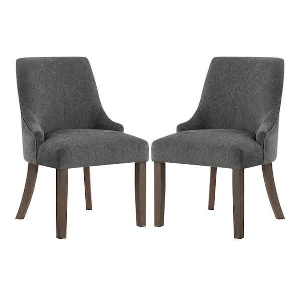 Leona Charcoal Fabric Dining Chair with Grey Brushed Legs, (2-Pack)