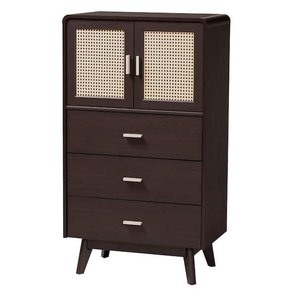 Baxton Studio Giancarlo Espresso Brown 3-Drawer 26.8 in. Chest of Drawers