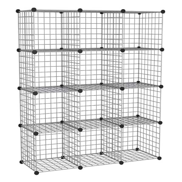 48.4 in. H x 36.6 in. W x 12.4 in. D  Silver Gray Metal 12- Cube Organizer