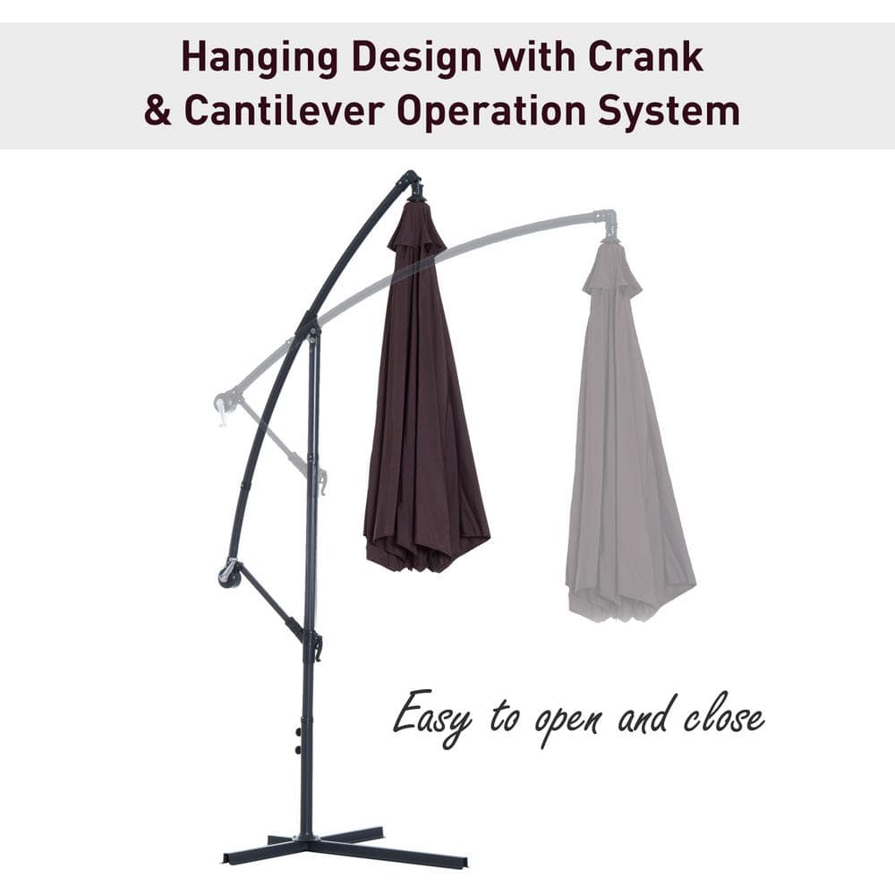 Brown Cantilever Patio Umbrella with UV Protection and Sturdy Stand