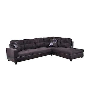 103.50 in. W Square Arm 2-piece Fabric L Shaped Modern Right Facing Chaise Sectional Sofa in Brown